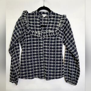 Sonder Embroidered eyelet Navy button down Cottage core long sleeve top